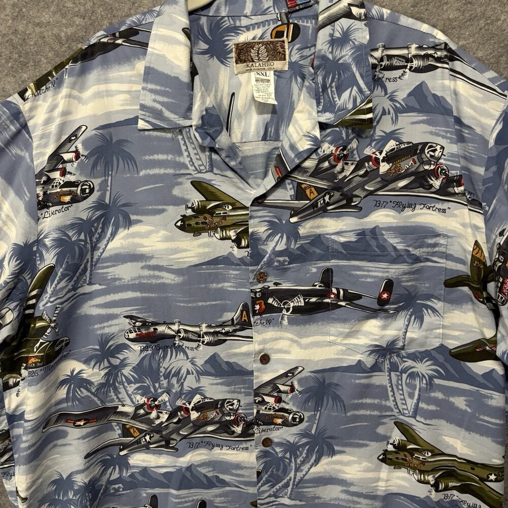 Kalaheo Shirt Mens 2XL Blue WWII Fighter Planes Military Made in‎ USA Vtg - Picture 3 of 7